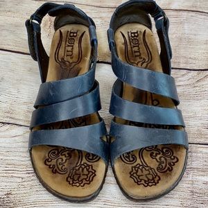 BORN Navy Leather Sandal